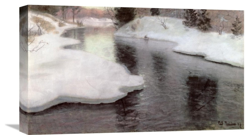 "Thawing Ice: The Lysaker River" Canvas Giclee by Fritz Thaulow, 22"x13"