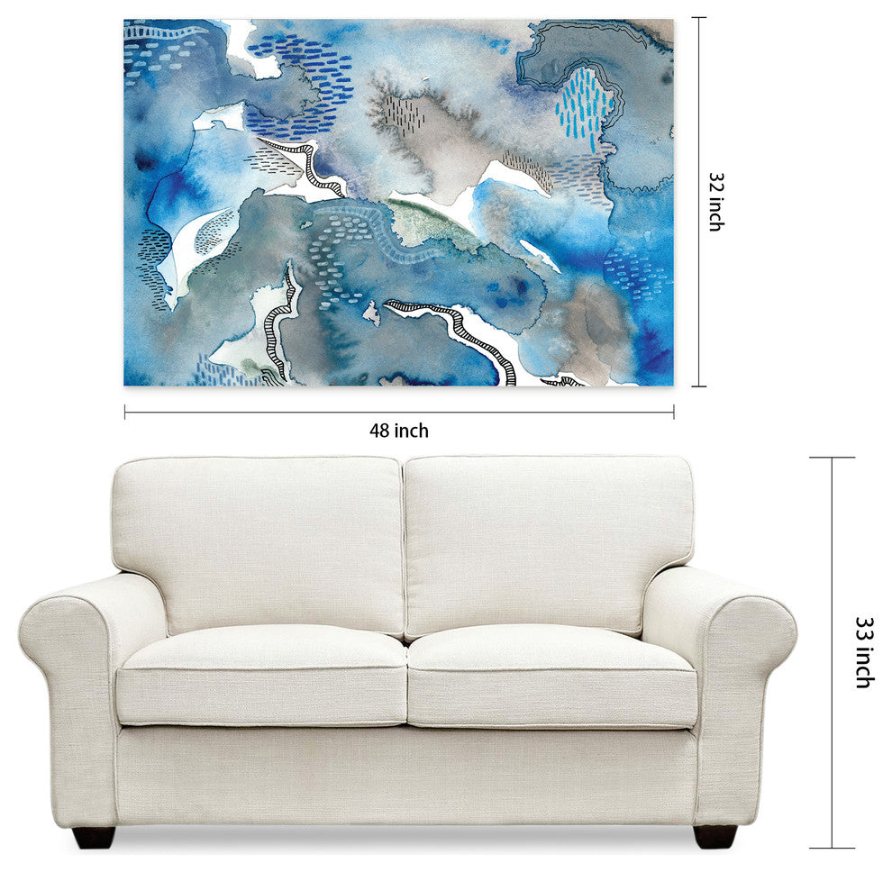 Blue Abstract Wall Art Printed on Frameless Free Floating Tempered Glass Panel