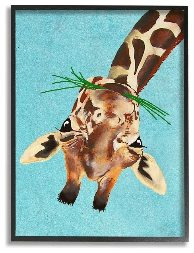Curious Upside Down Giraffe, Framed, 16"x20"
