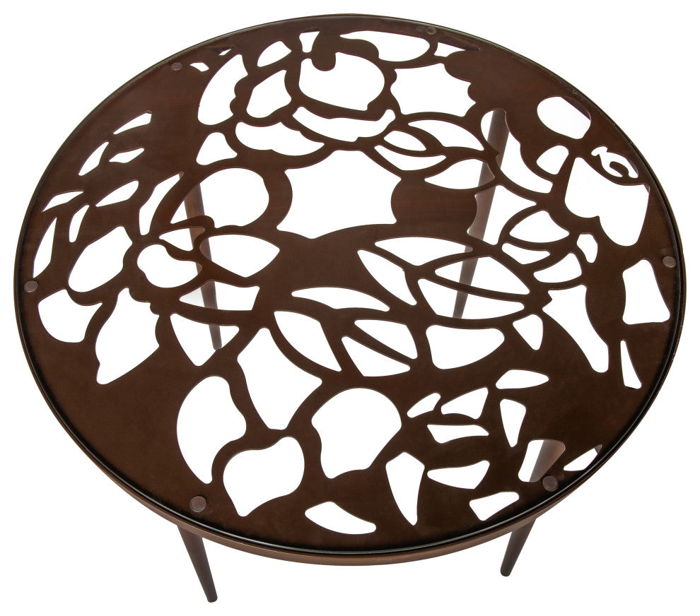 Devon Outdoor Patio 31" Round Aluminum Glass Top Bistro Table, Brown