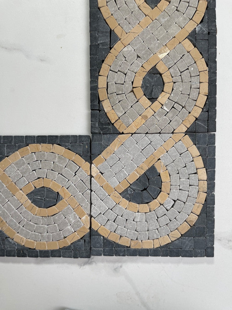 Marble Mosaic Border Deco Accent Insert Tile Wave Nero 4x4 Tumbled, 1 piece