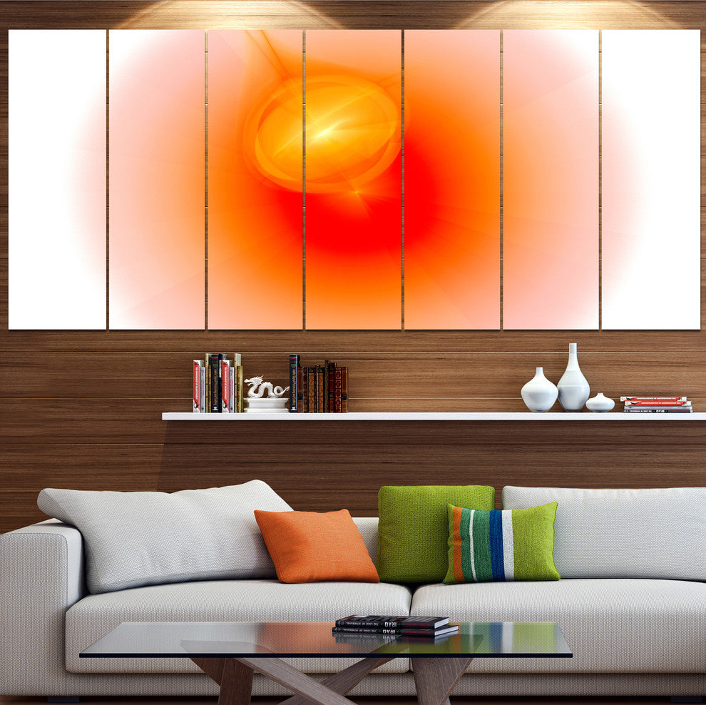 Red Luminous Misty Sphere, Abstract Canvas Art Print, 83"x32", 7 Panels