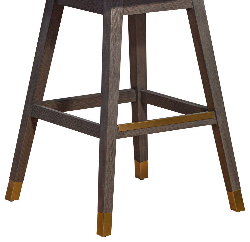 Amalie Swivel Bar Stool in Grey Oak Wood Finish with Mocha Fabric