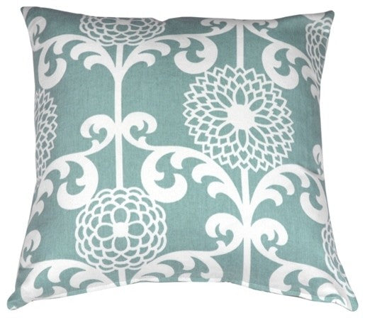 Pillow Decor - Waverly Fun Floret Throw Pillow, Light Blue, 20" X 20"