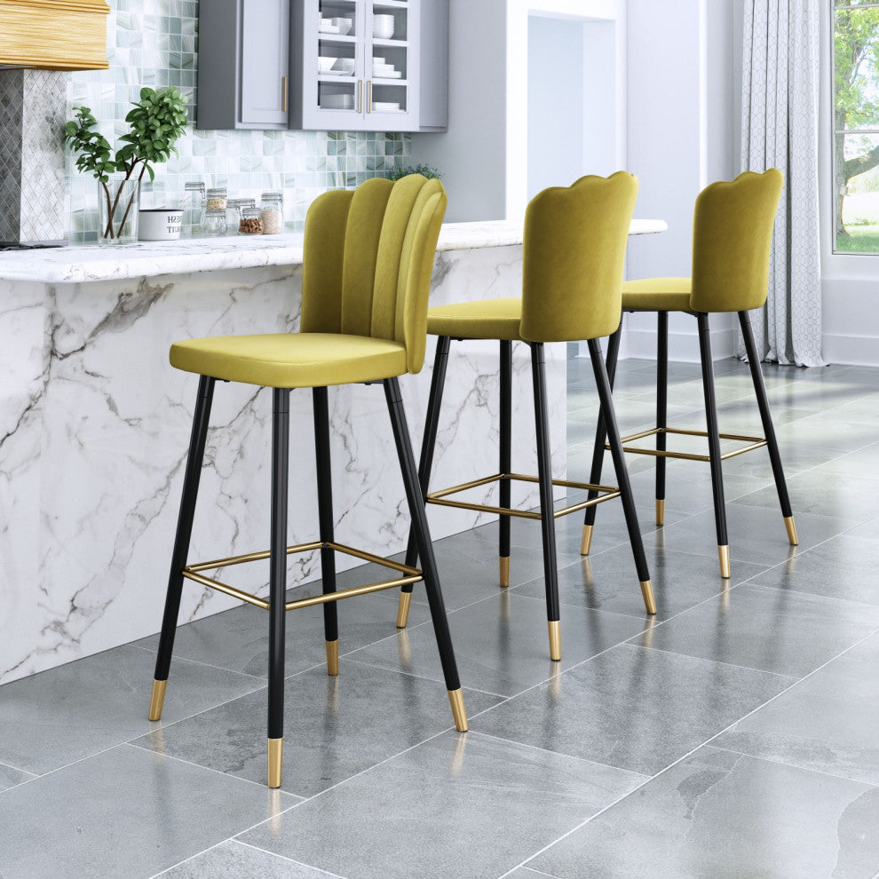 Bar Stool Chair Barstool, Steel Metal, Fabric, Yellow, Black, Gold, Cafe Bistro