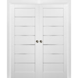 Double Pocket Doors 64x80|Frames|Quadro 4117 White Silk|Frosted Opaque Glass