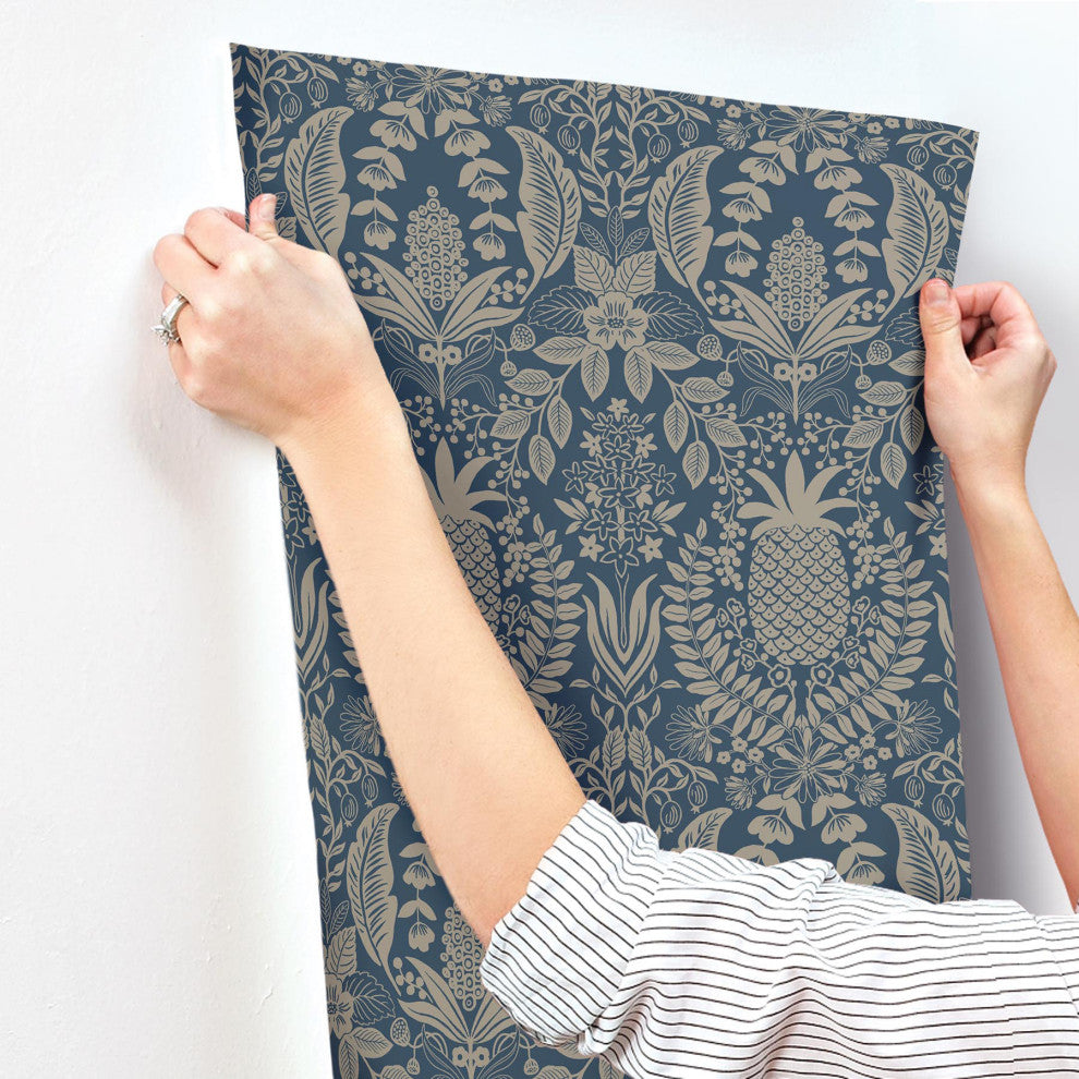 Pineapple Damask Navy Wallpaper