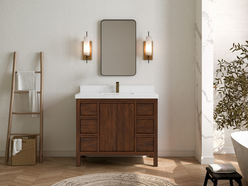 Elizabeth 42 Single Sink Bath Vanity in Dark Walnut Teak 2" Empira Quartz
