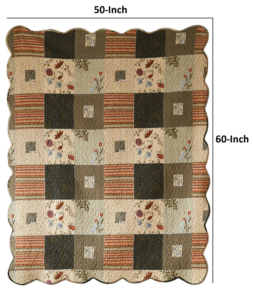 Benzara BM293434 Quilted Throw Blanket With Fill, Wild Flowers, Multicolor