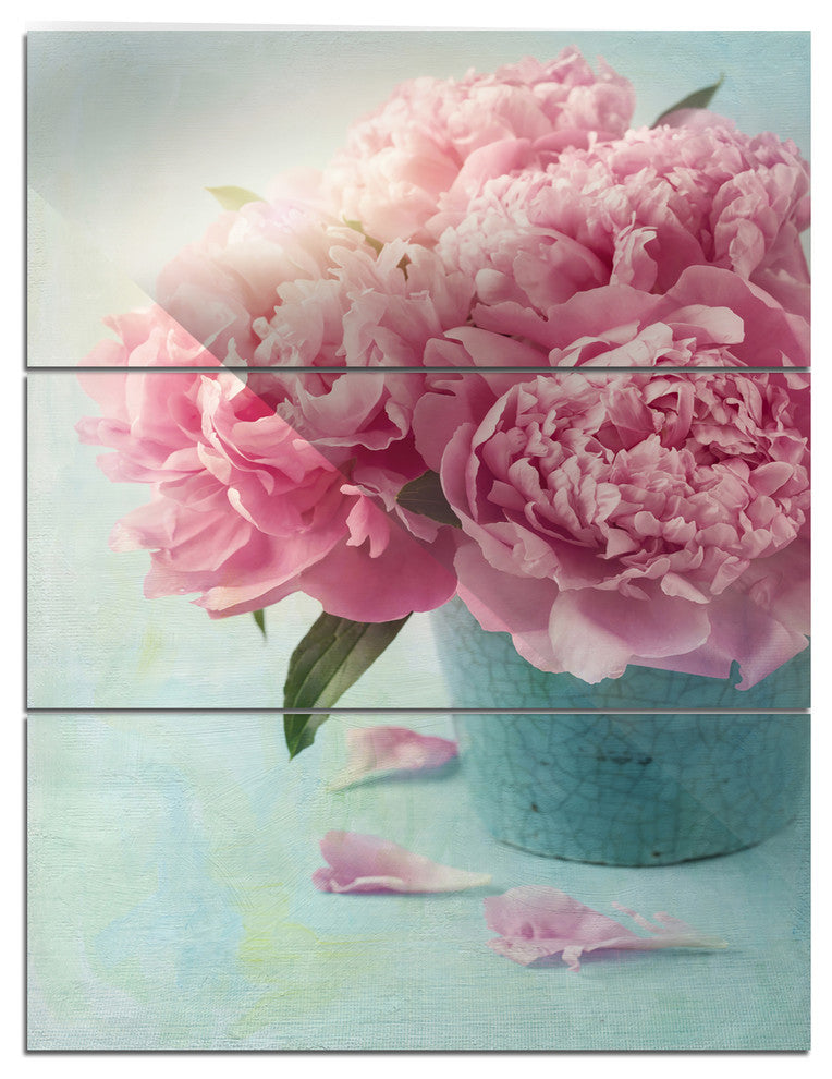 "Pink Peony Flowers in Vase" Metal Wall Art, 3 Panels, 28"x36"