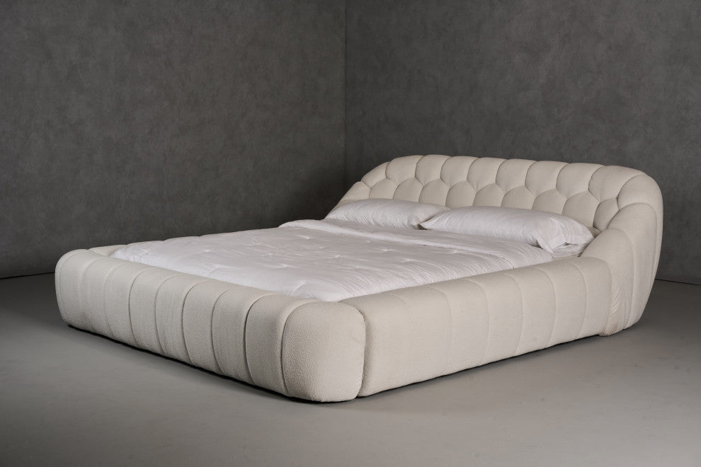 Yolonda Modern Off-White Fabric Bed, Queen