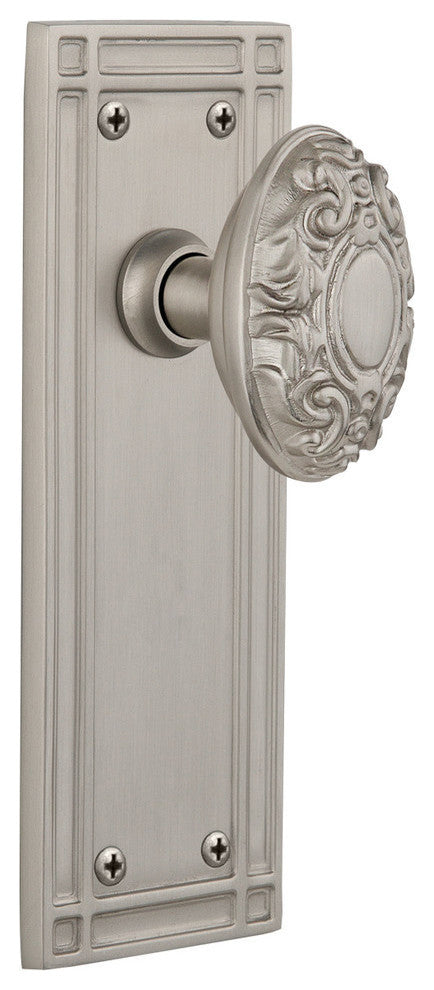 Single Mission Plate With Victorian Knob, Satin Nickel