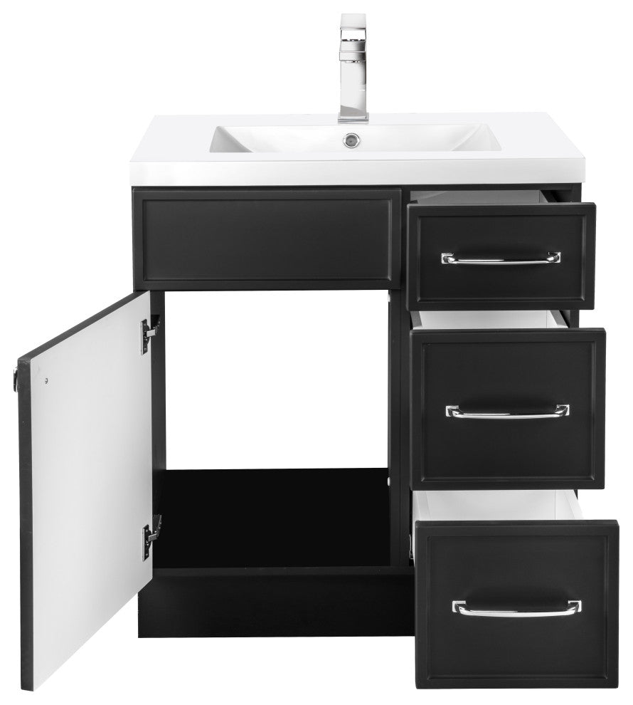 Manhattan Vanity, 1-Door 3-Drawer, Black, 30", Single Bowl