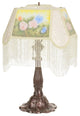Meyda Lighting 20286 24" High Reverse Painted Roses Fabric & Fringe Accent Lamp