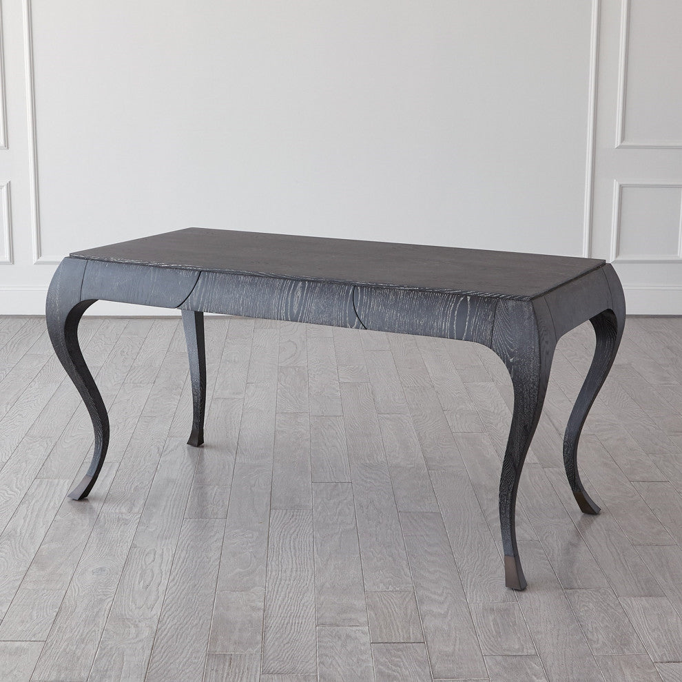 Elegant Parisian Curved Leg Writing Desk Solid Oak Wood 1 Drawer Black
