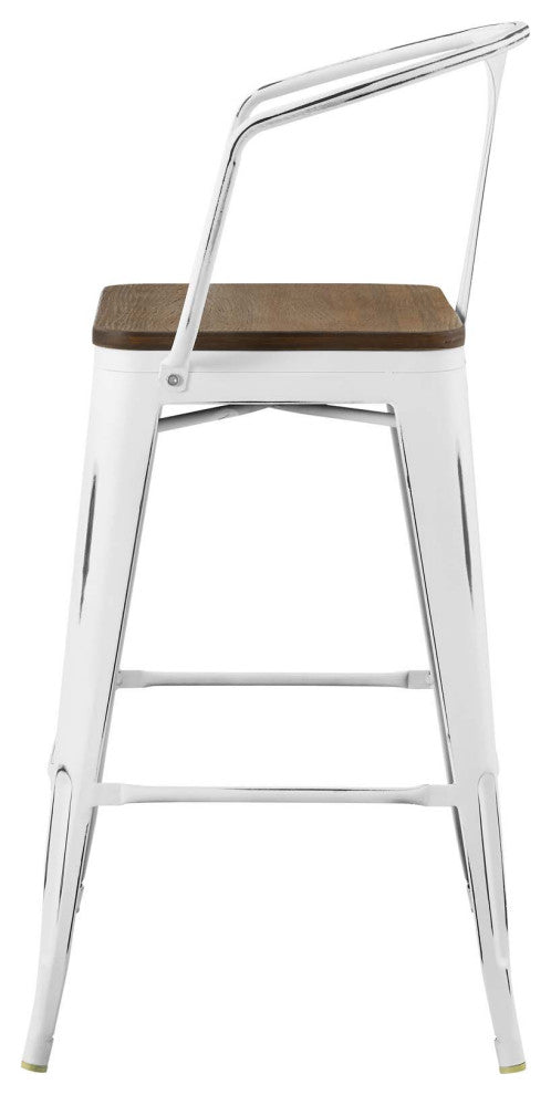 Bar Stool Chair Barstool, Set of 4, Wood, Metal, White, Modern, Bar Pub Bistro