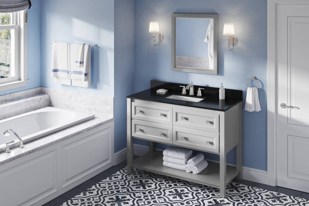 Adler Transitional 48" Grey Vanity, Black Granite Vanity Top