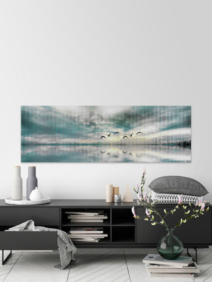 "Birds Skylight II" Painting Print on Wrapped Canvas, 60"x20"