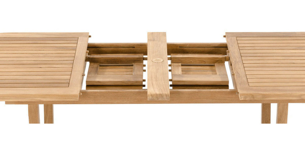 9-Piece Outdoor Teak Dining Set: 94" Masc Rectangle Table 8 Grand Stacking Chair