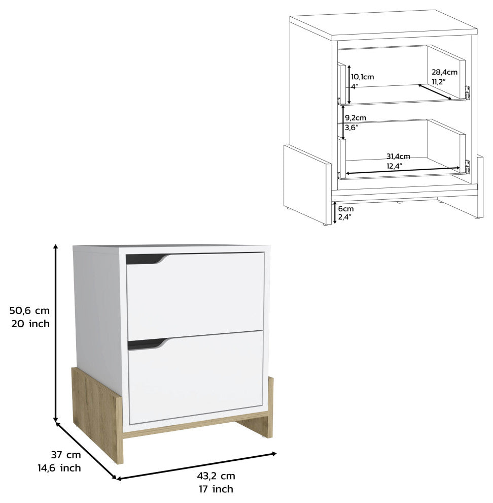 DEPOT E-SHOP Haines Nightstand with 2 Drawers and Legs