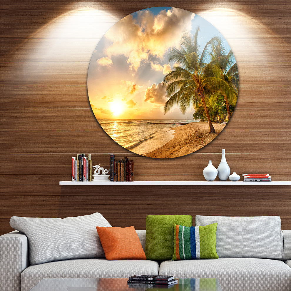 Gorgeous Beach Of Island Barbados, Modern Seascape Round Wall Art, 36"