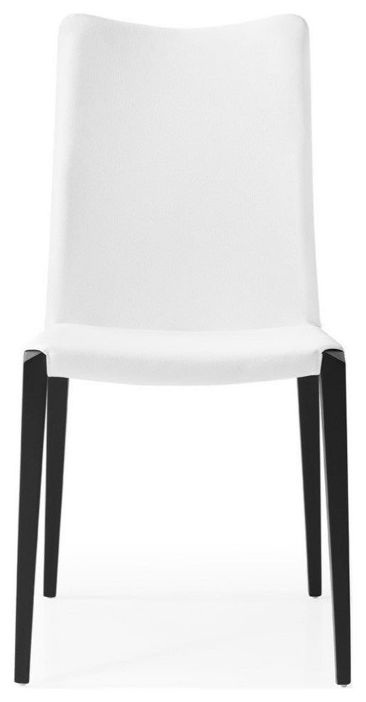 Modern Jordan Dining Chair in White Leatherette and Matte Black Steel Base