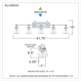 Quoizel NLC8605 Nicholas 5 Light 42"W Bathroom Vanity Light - Polished Chrome