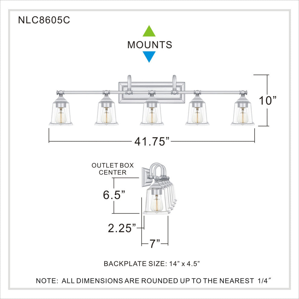 Quoizel NLC8605 Nicholas 5 Light 42"W Bathroom Vanity Light - Polished Chrome