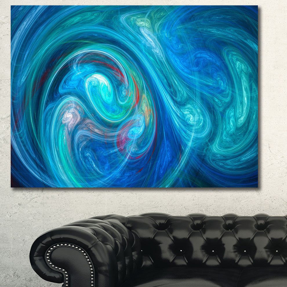 Dark Blue Fractal Abstract Texture, Oversized Abstract Canvas Wall Art, 60x40