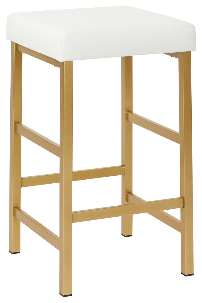 26" Gold Backless Stool, White