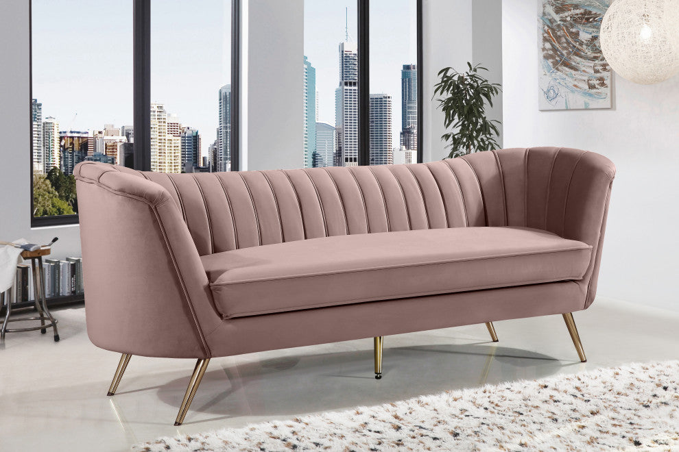 Margo Velvet Upholstered Set, Pink, Sofa