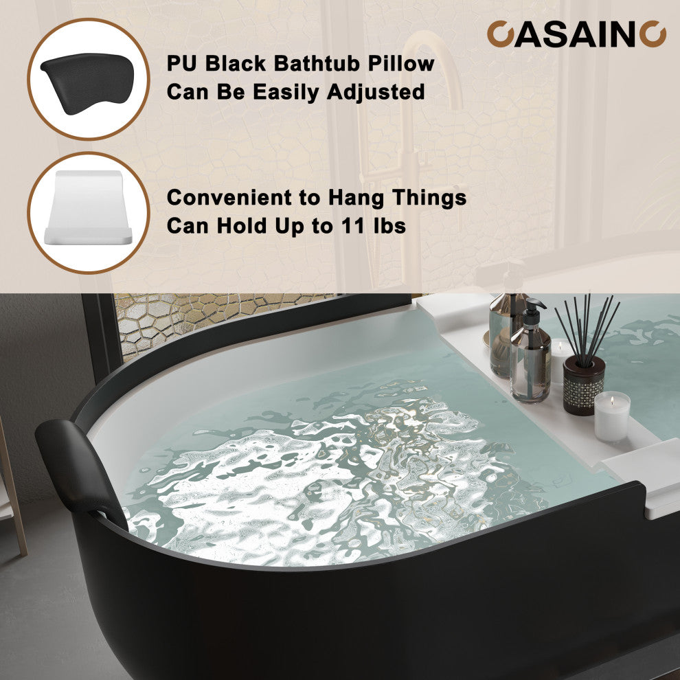 67in White Solid Surface Freestanding Soaking Bathtub with Drain, 71in