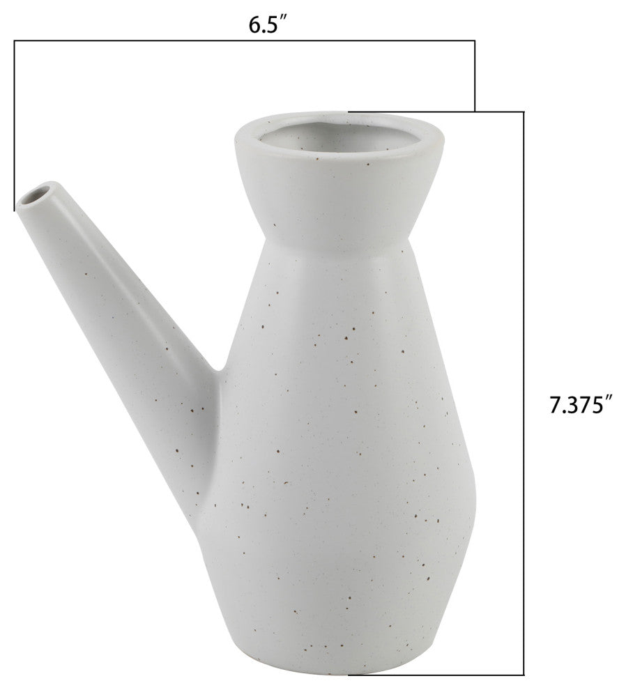 7" Ceramic Watering Can,Speckle White