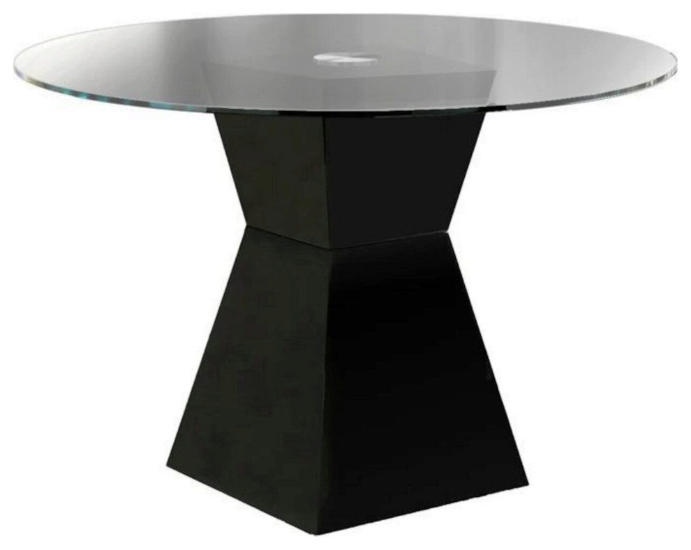 Benzara BM208996 Round Glass Dining Table With Square Pedestal Base, Black