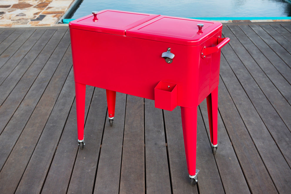 Permasteel 80 Quart Portable Rolling Patio Cooler, Red