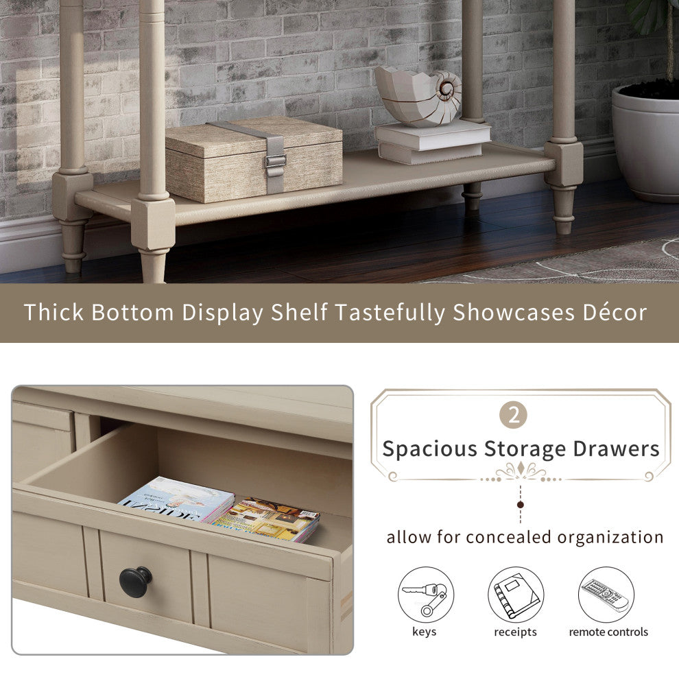 TATEUS Espresso Finish Solid Wood Console Table With Drawers, Antique Gray