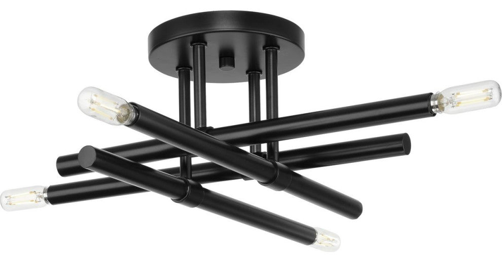 Arya Collection Four-Light Brushed Gold Luxe 20" Semi-Flush Mount Light, Matte Black