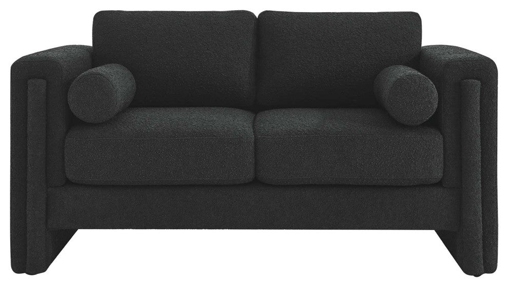 Visible Boucle Fabric Loveseat - Black
