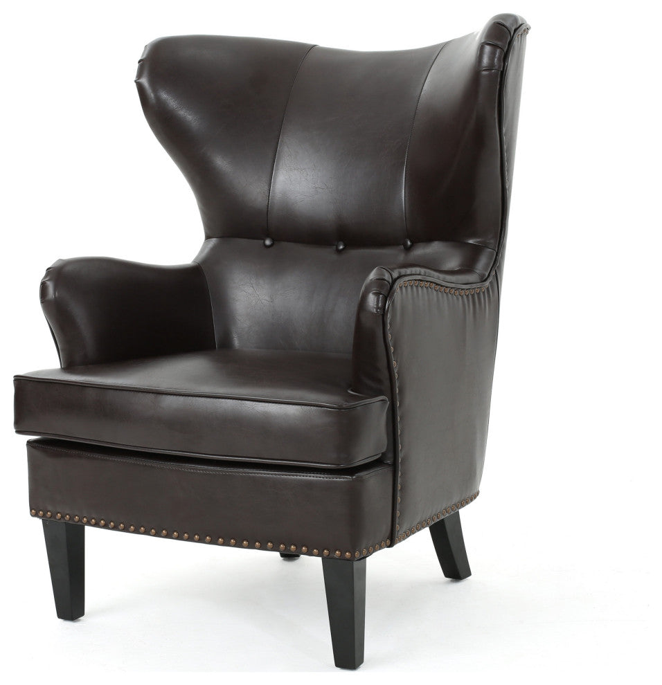 GDF Studio Romford Bonded Leather Wingback Club Chair, Brown