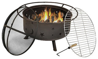 Sunnydaze Cosmic Fire Pit With Cooking Grill and Spark Screen, 30"