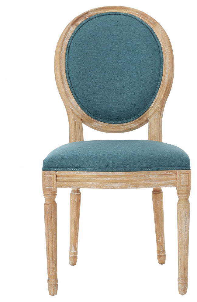 Dason French Country Fabric Upholstered Wood 7-Piece Dining Set, Dark Teal/Natural