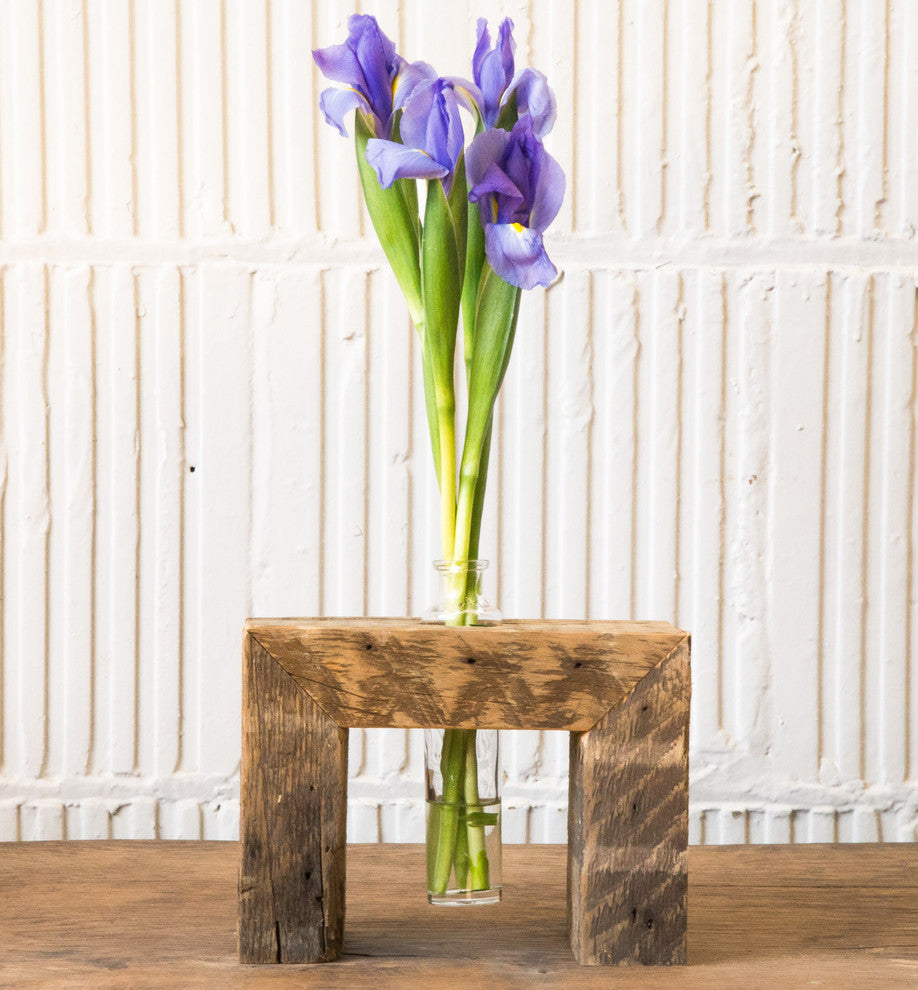Glass Bud Vase Arrangement With Reclaimed Wood Holder, 1 Bottle