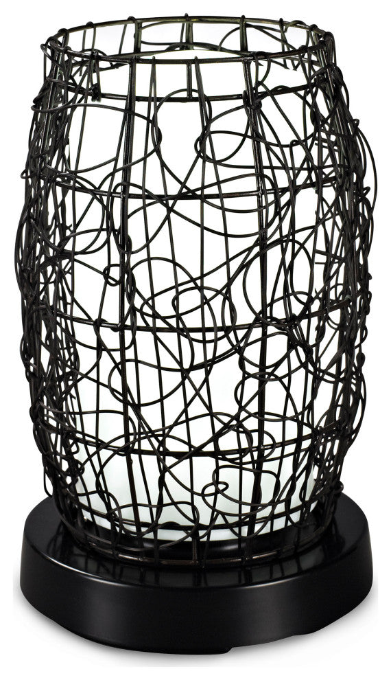 68-800 Patioglo Led Table Lamp, Bright White, Walnut Random Weave Resin Wicker