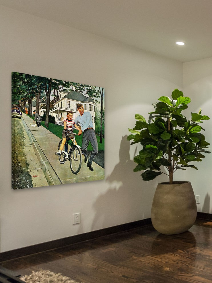 "Bike Riding Lesson" Painting Print on Canvas by George Hughes