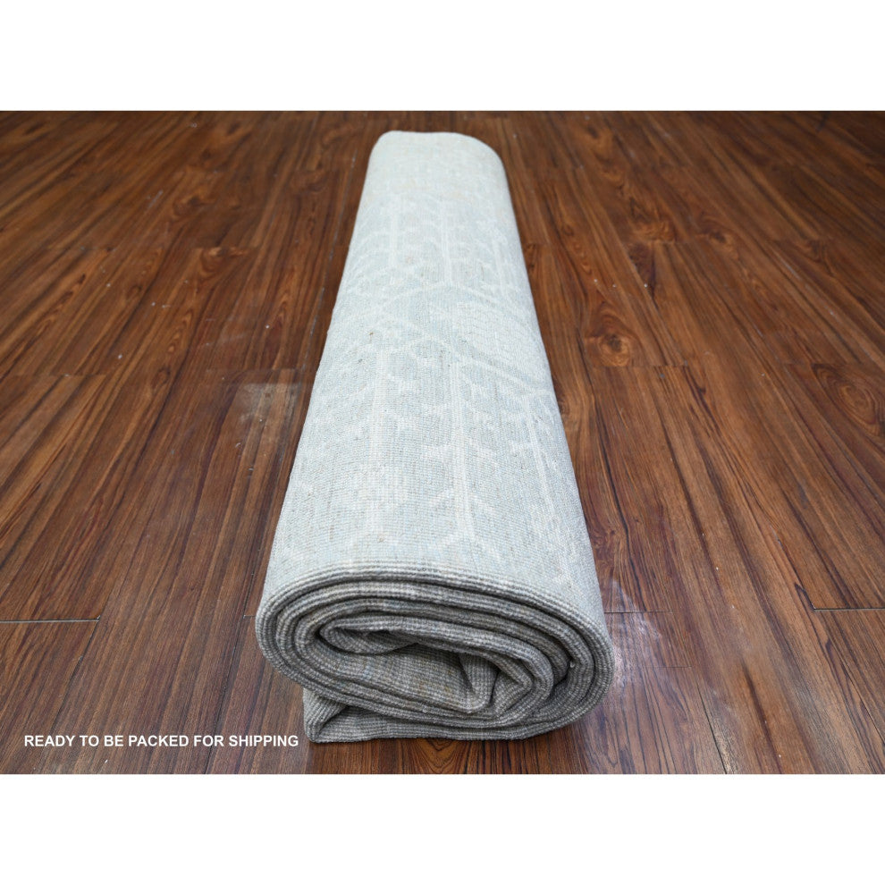 Chrome Gray Khotan Pomegranate Wool Hand Knotted Oriental Rug, 7'11"x9'10"
