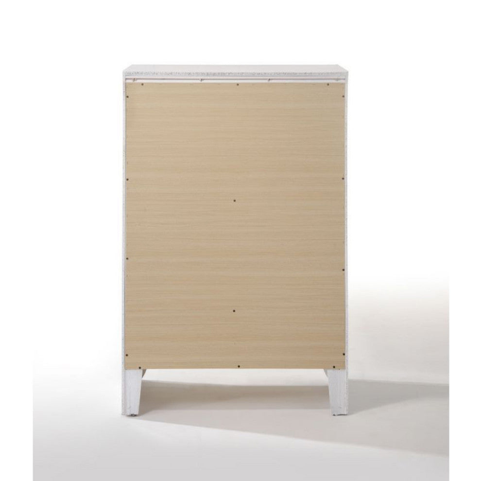 Sturdy Wood Chest with 5 Drawers, White