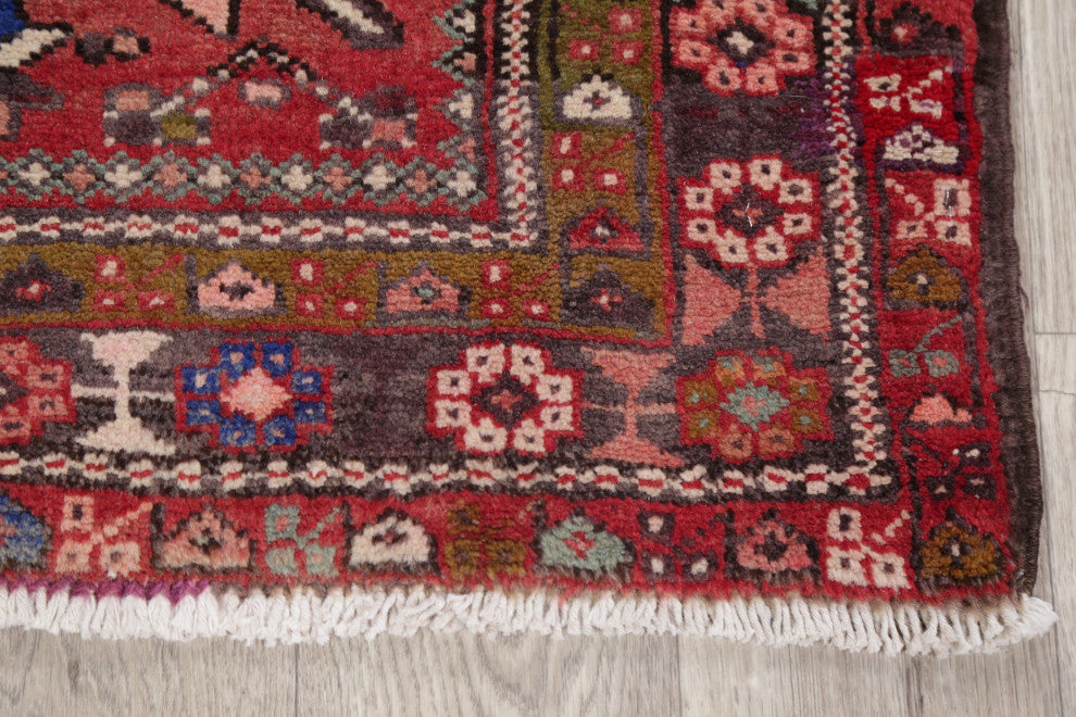 Consigned, Vintage Oriental Persian Traditional Hand-Knotted Area Rug, Red, 4x15