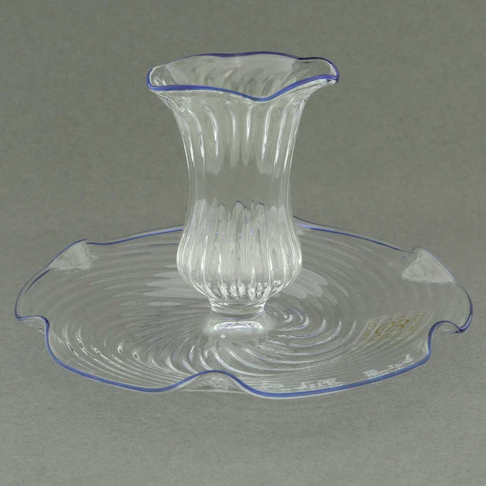GlassOfVenice Cristallo Blue Flower Murano Glass Candle Holder