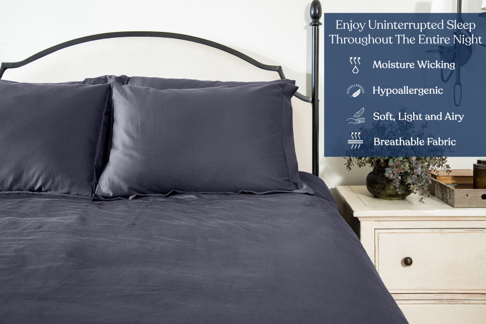 Delara GOTS Certified 100% Organic Cotton Euro Sham Set of 2, Dark Gray