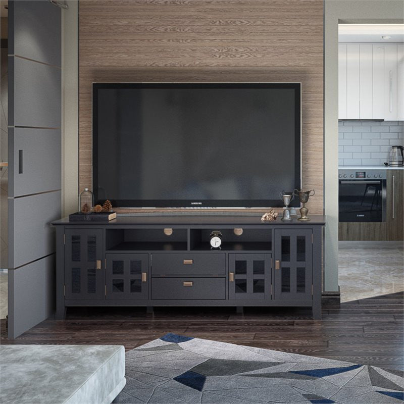 Artisan Solid Wood 72 Inch Wide Tv Media Stand In Black For Tvs Up To 80 Inches